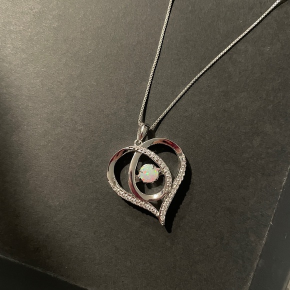 NEW Kay Jewelers Opal Heart with White Lab-Created Sapphires Necklace - Picture 3 of 8